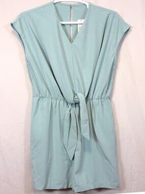 Live On The Edge Romper Front Tie Elastic Waist Light Teal Blue XL
